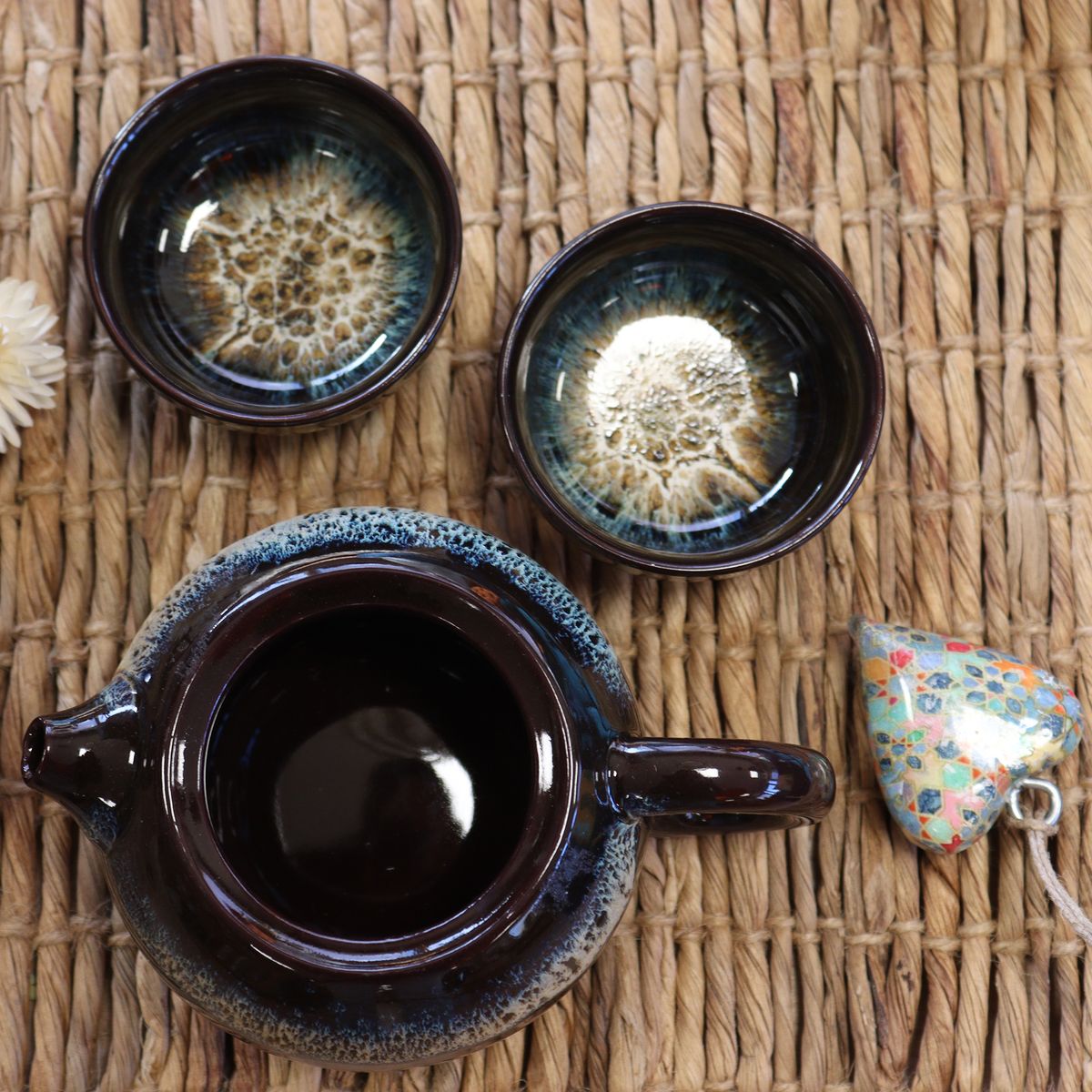 Herbal Teapot Set – Black Glaze, Pot & Two Cups