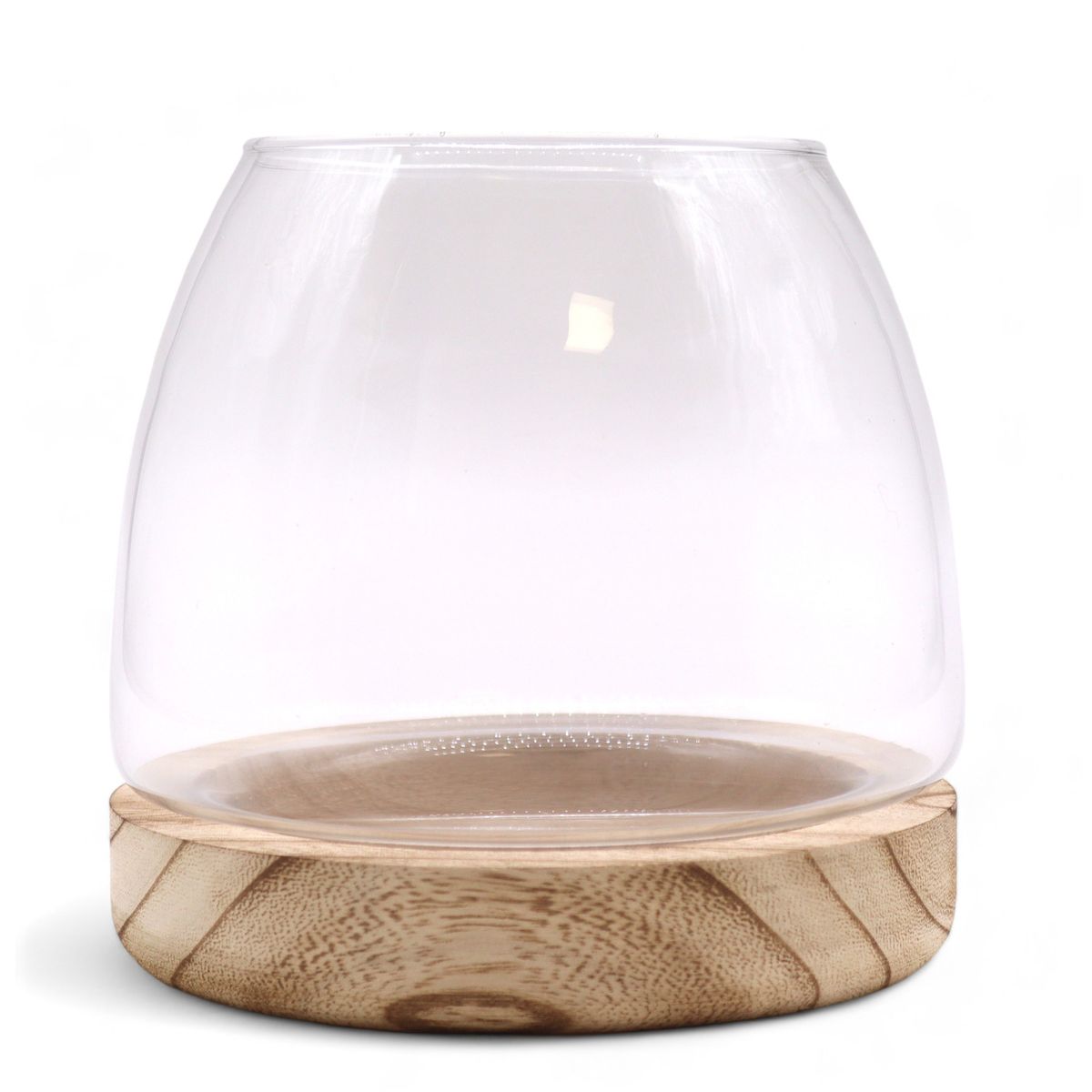 Glass Terrarium on Natural Tung Wood – Medium, 15x15cm