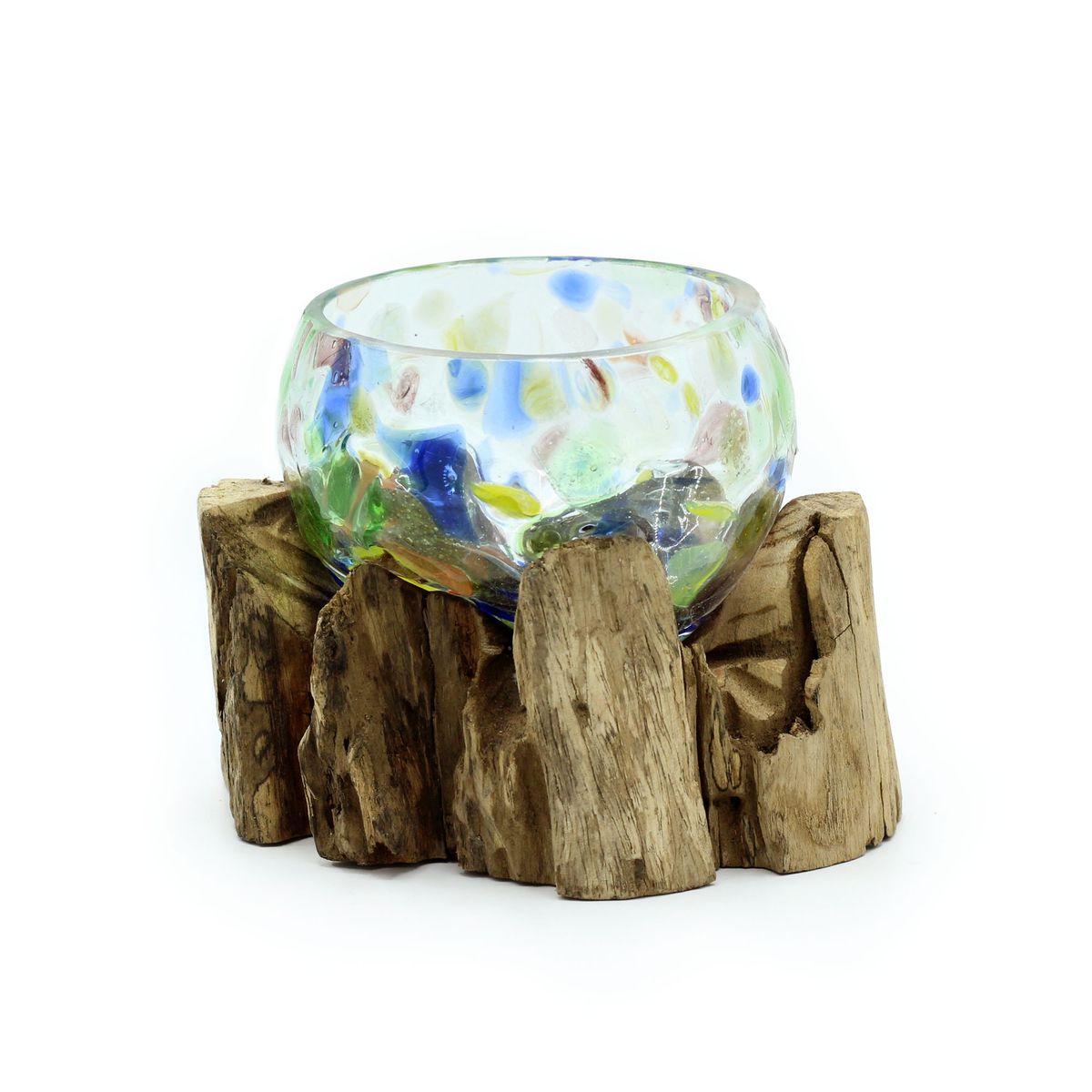 Molten Coloured Glass Bowl on Wood – Small