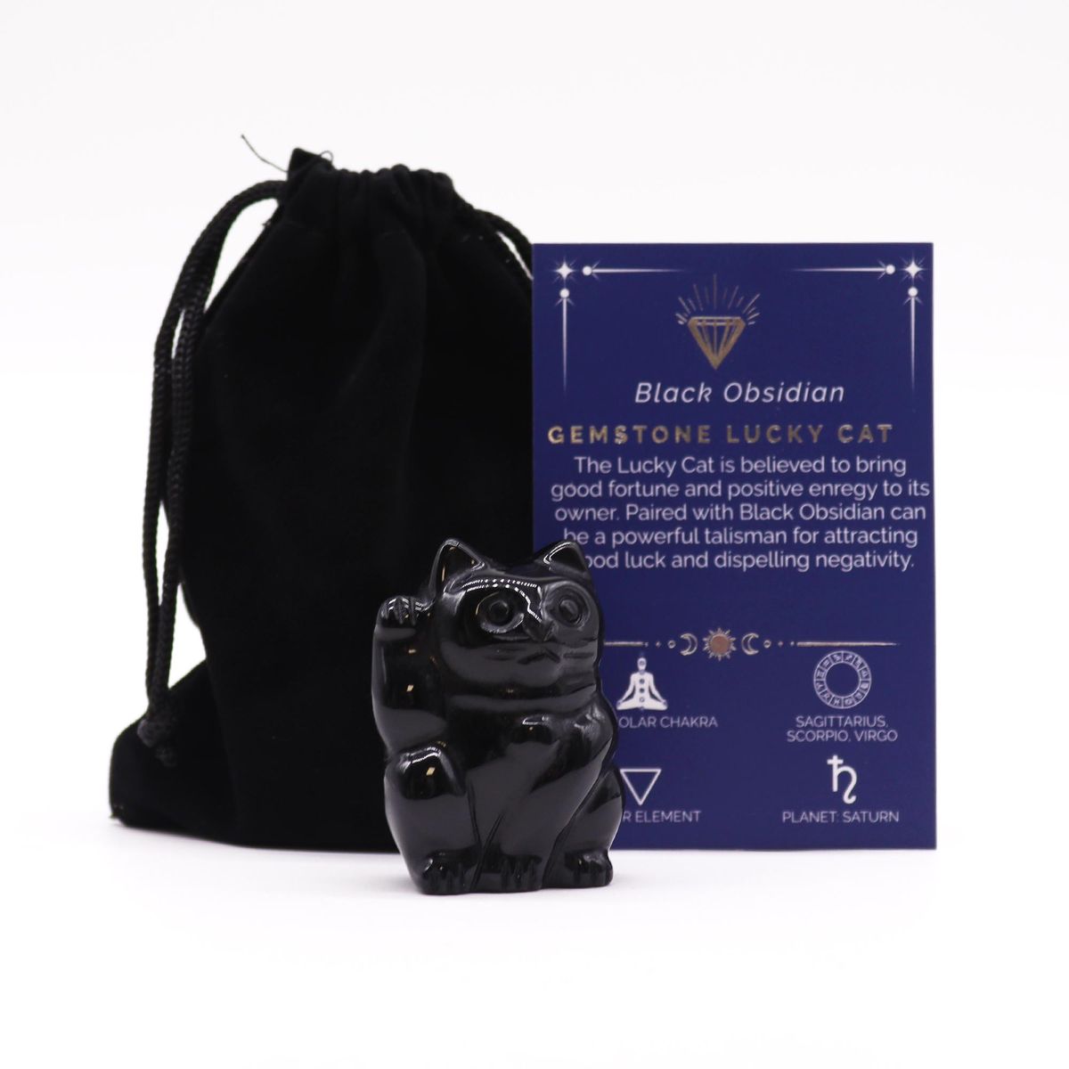 Black Obsidian Gemstone Lucky Cat