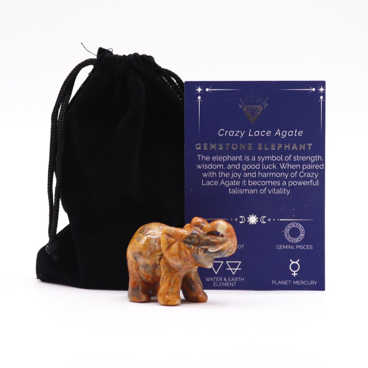 Crazy Lace Agate Gemstone Lucky Elephant