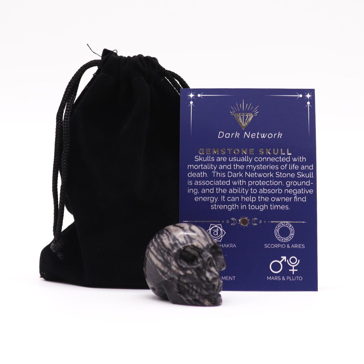 Dark Network Stone Gemstone Skull – Small