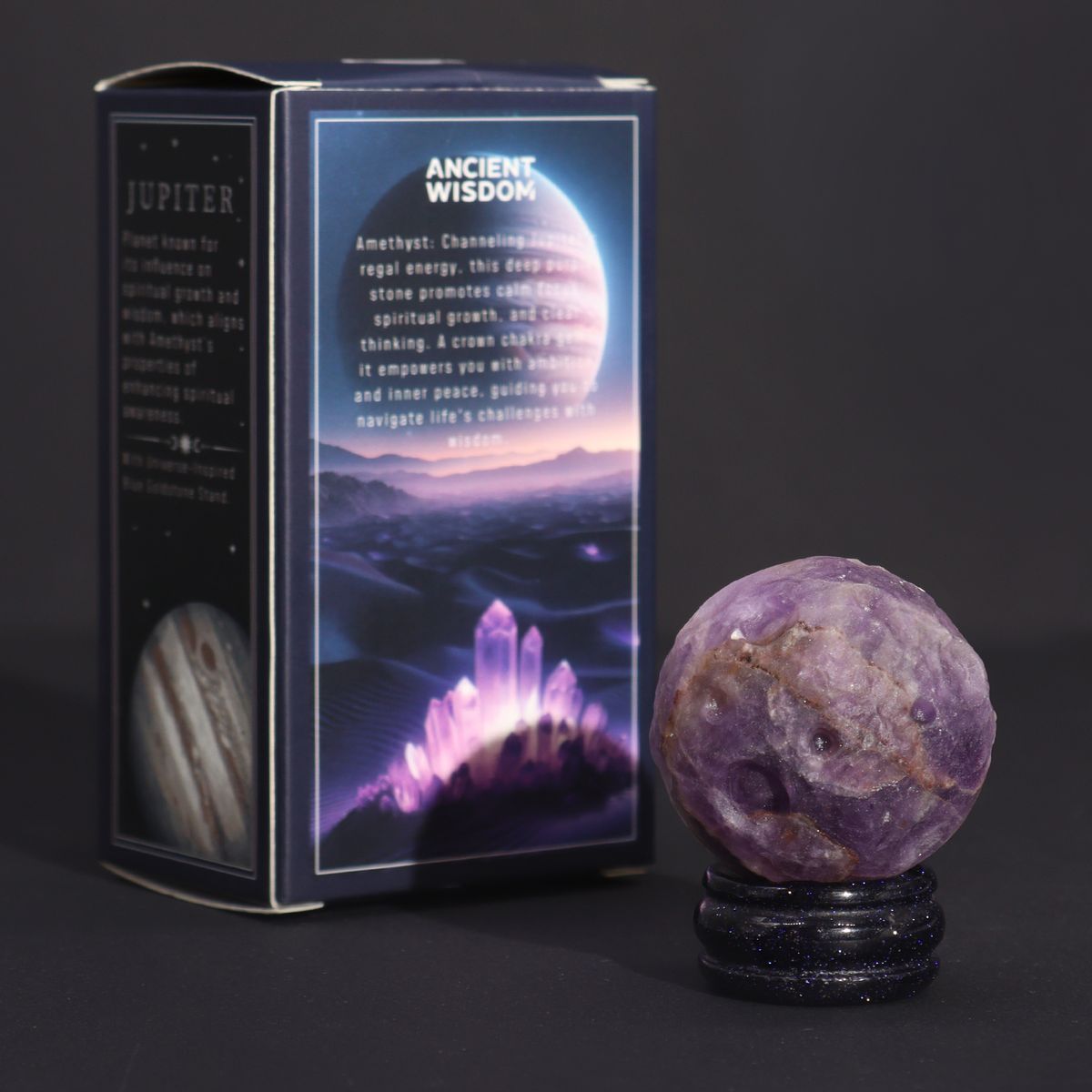 Amethyst Jupiter Gemstone Planet on Goldstone Stand – 40mm