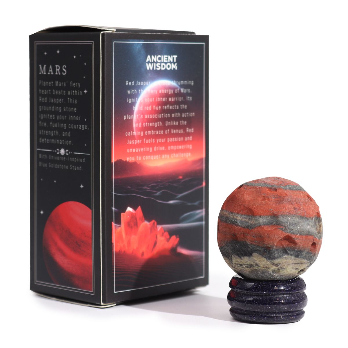Red Jasper Planet on Sola Goldstone Stand – Mars