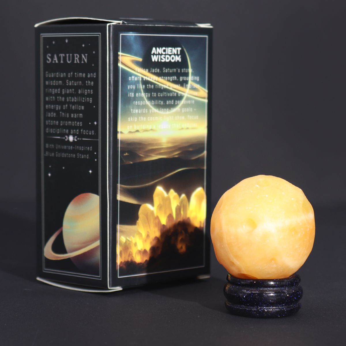 Yellow Jade Planet on Sola Goldstone Stand – Saturn