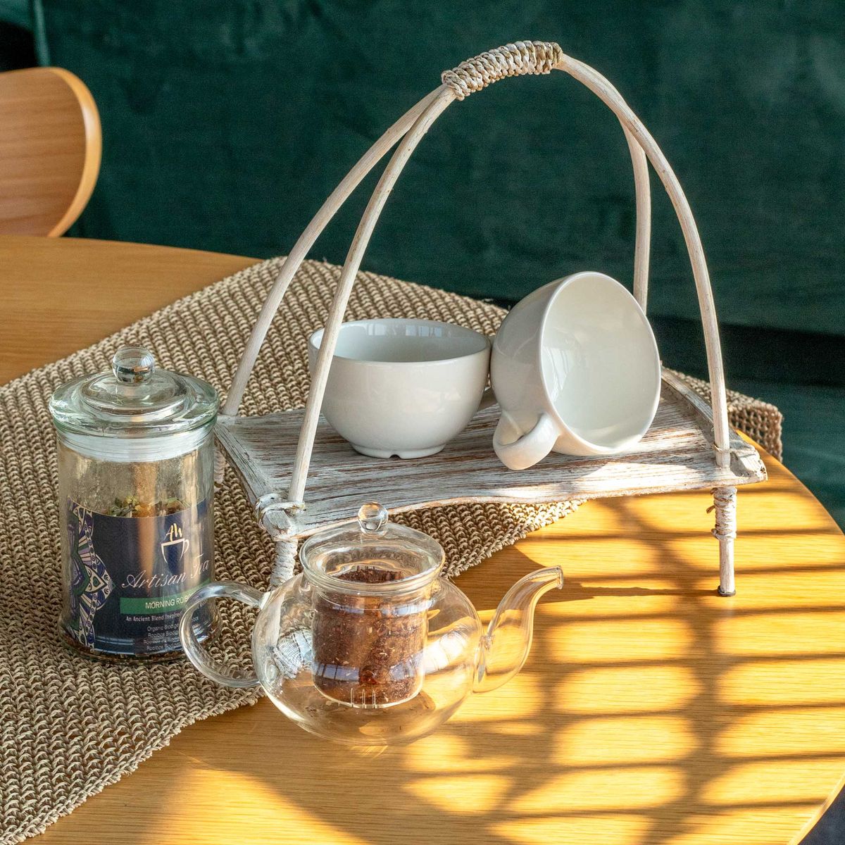 Coconut Leaf Tea Stand – Whitewash
