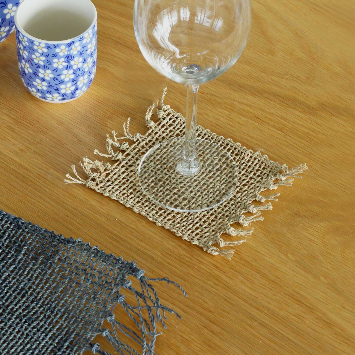 Seagrass Fringe Coasters – Natural, Set of 4