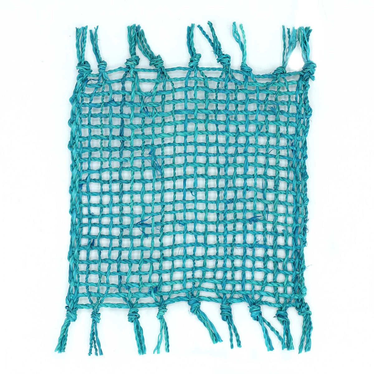 Seagrass Fringe Coasters – Turquoise, Set of 4