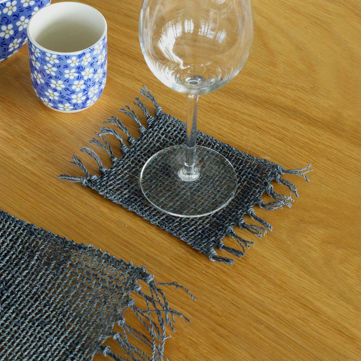 Seagrass Fringe Coasters – Charcoal, Set of 4