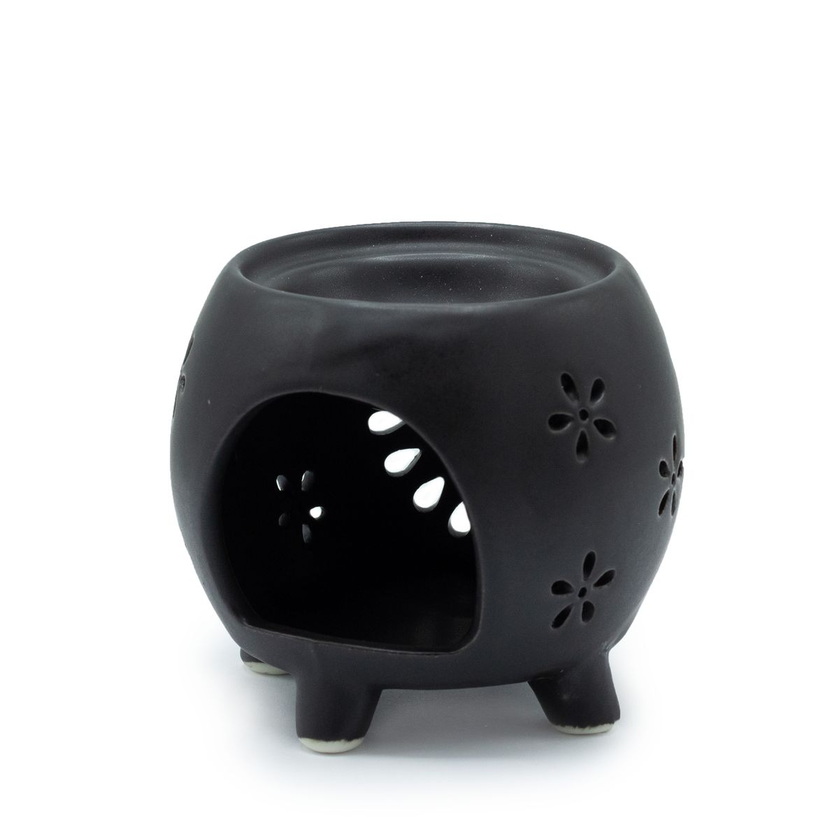 Squat Pot Oil Burner – Flower Burst, Matt Black