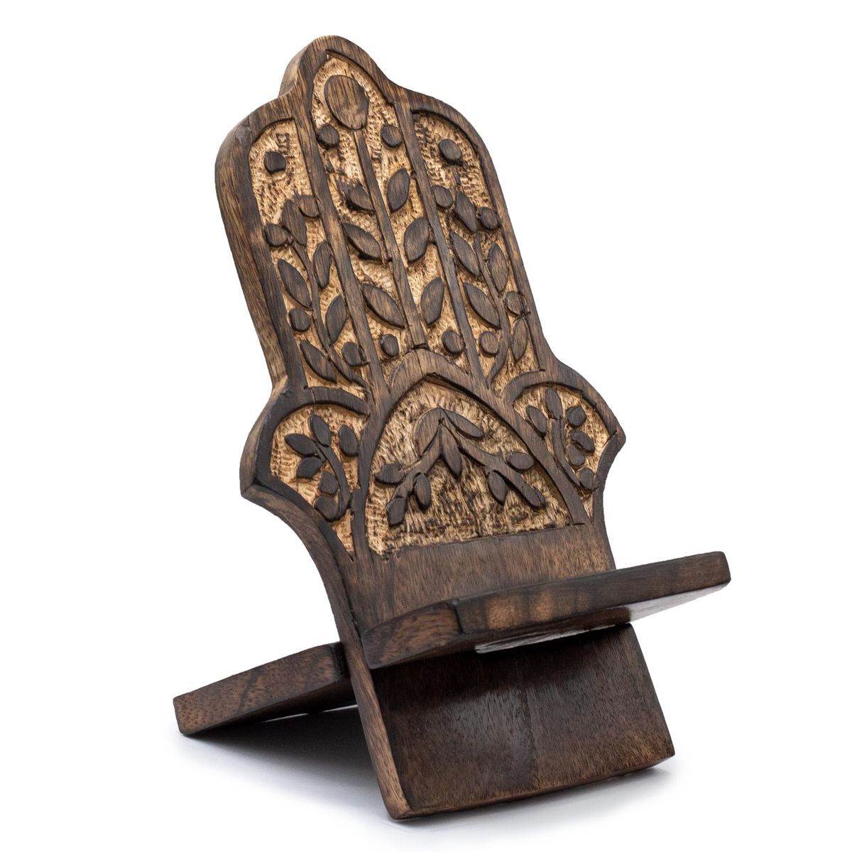 Carved Wooden Phone Stand – Hamsa