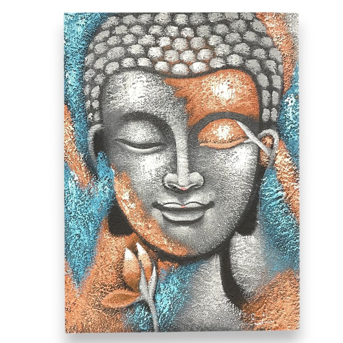 Buddha Painting – Silver & Rose Gold Flower, 75 x 55cm