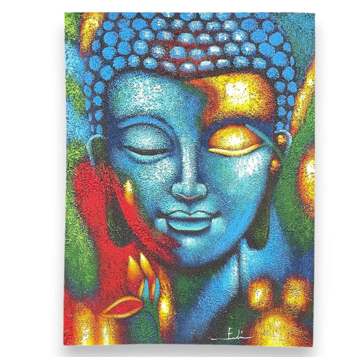 Buddha Painting – Blue & Gold Flower, 75 x 55cm