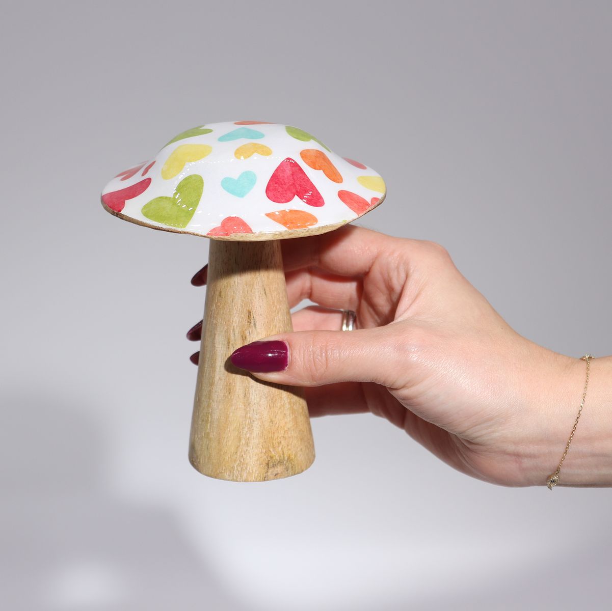 Enamelled Wooden Mushroom – Mediterranean Tile Pattern, 10cm