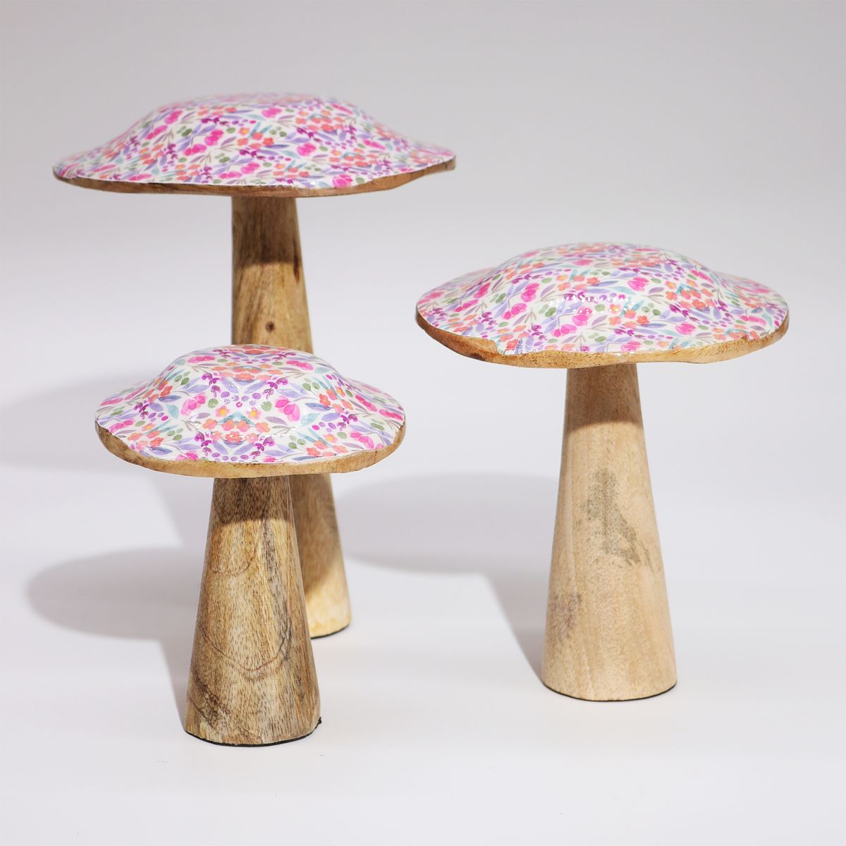 Enamelled Wooden Mushroom – Pretty Floral, 10cm