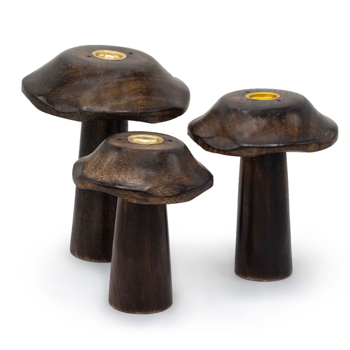 Mango Wood Flat Incense Cone Mushrooms – Set of 3, 11–13cm
