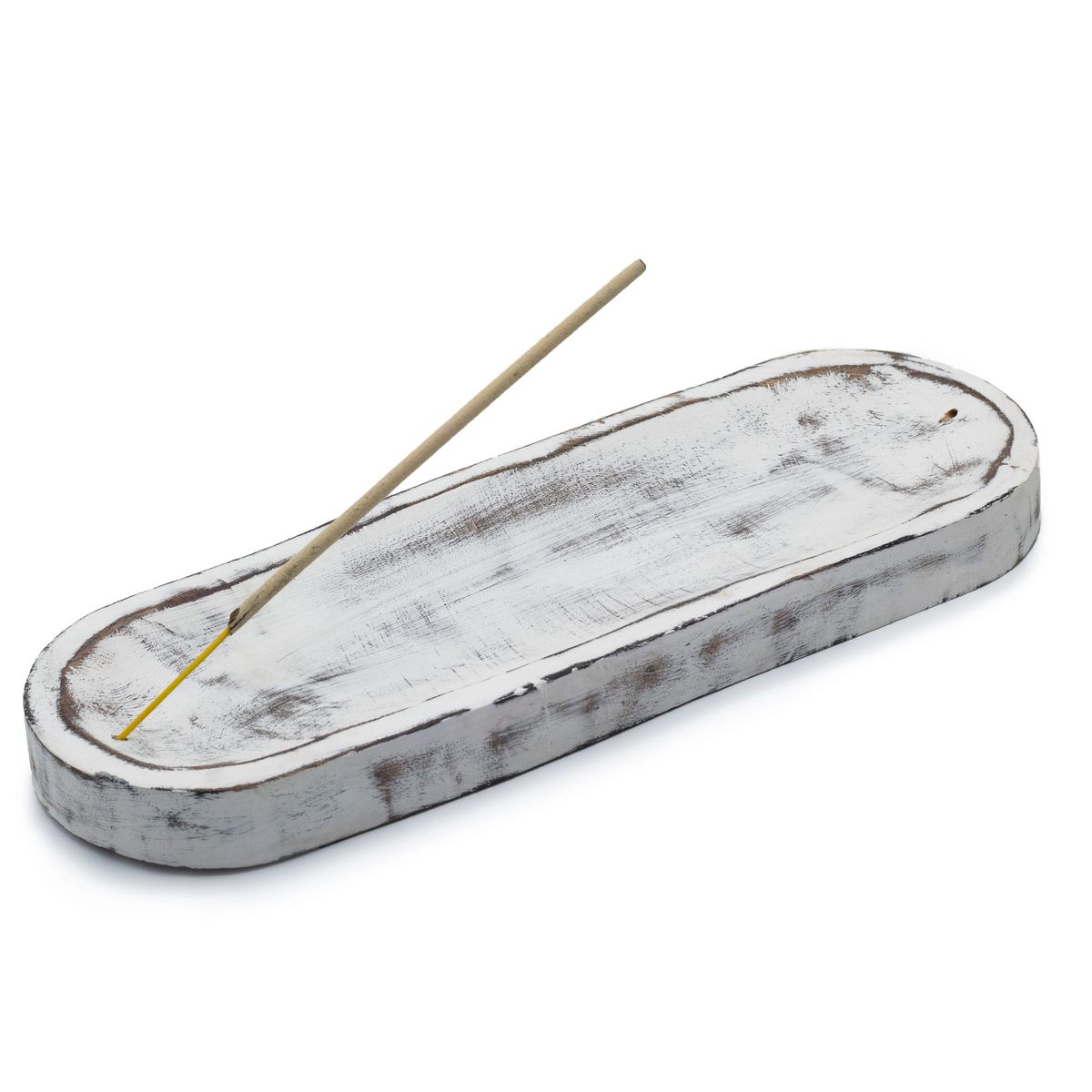 Large Mango Wood Incense Tray – Classic Whitewash, 30x10cm