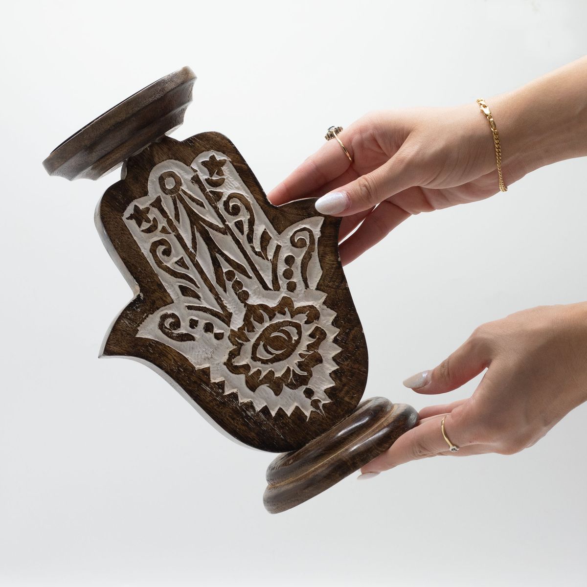 Mango Wood Hamsa Candle Stand – Large