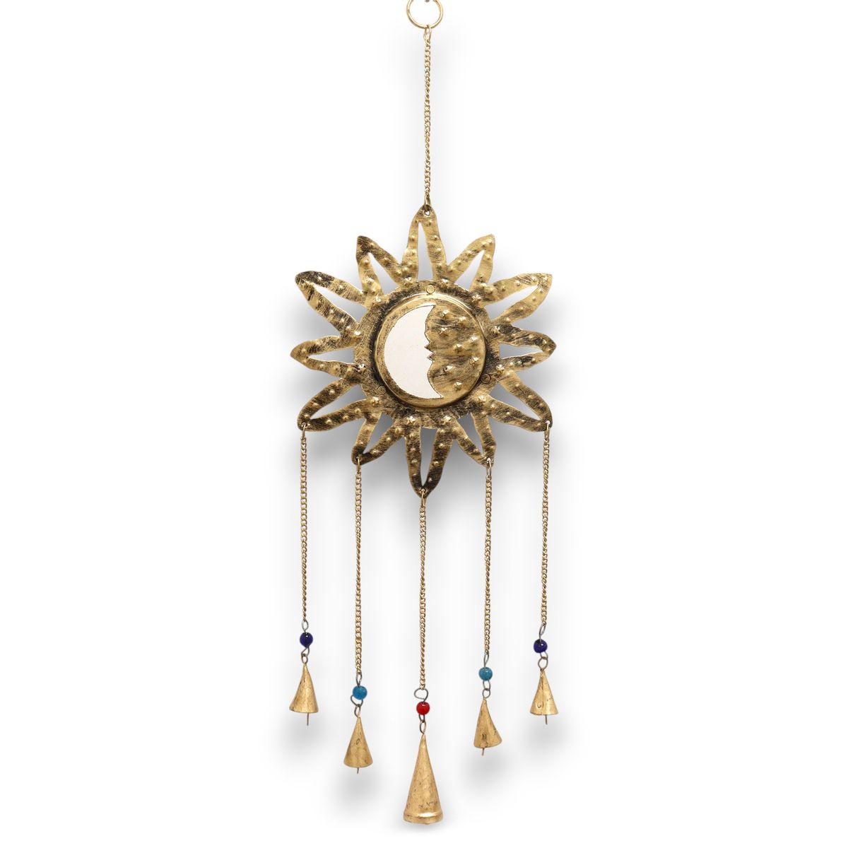 Indian Wind Chime – Sun & Moon, Small Mirror, 5 Bells