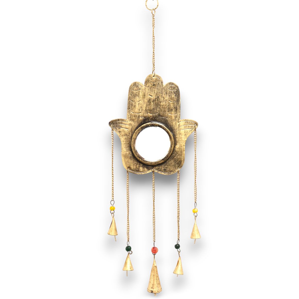 Indian Wind Chime – Hamsa, Large Mirror, 5 Bells