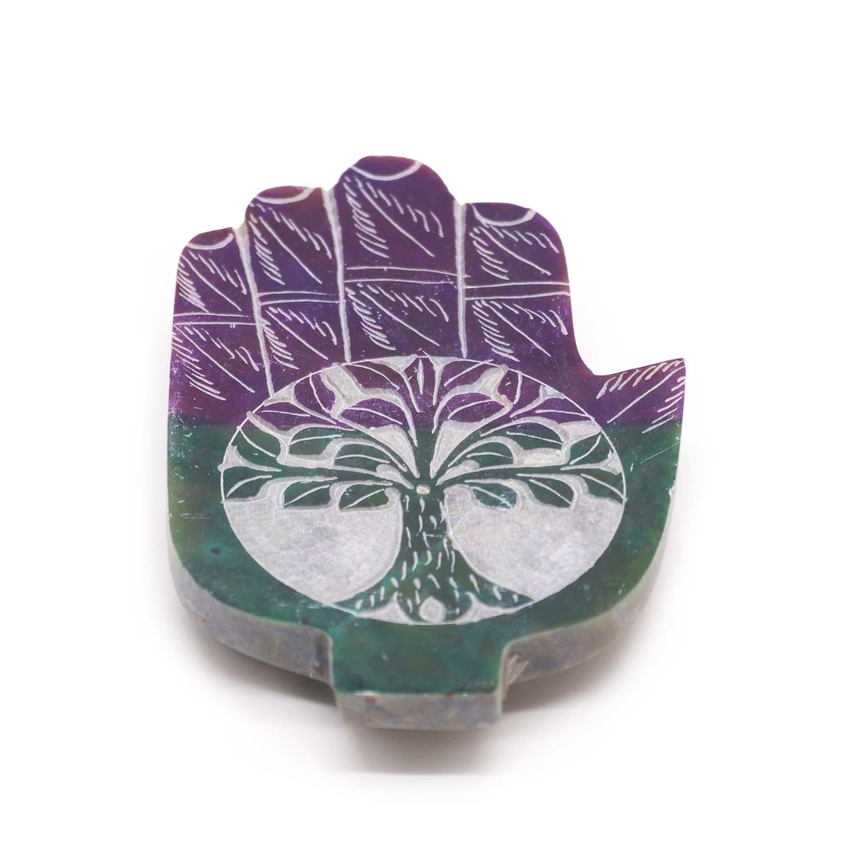 Soapstone Hamsa Incense Holder – Tree of Life, Medium