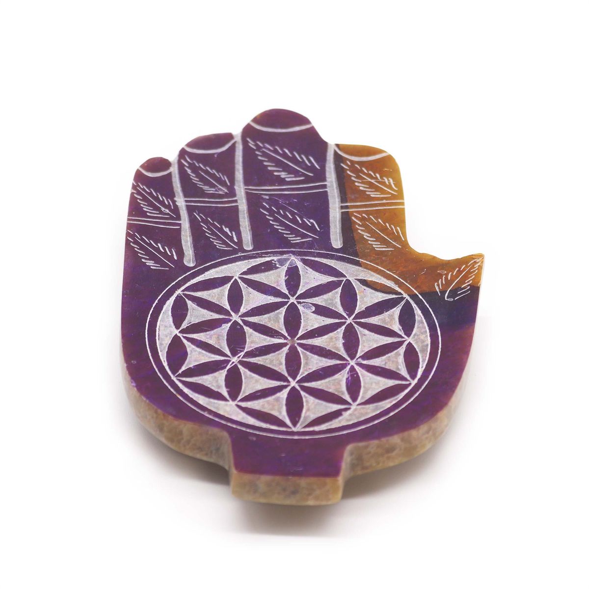 Soapstone Hamsa Incense Holder – Flower of Life, Medium