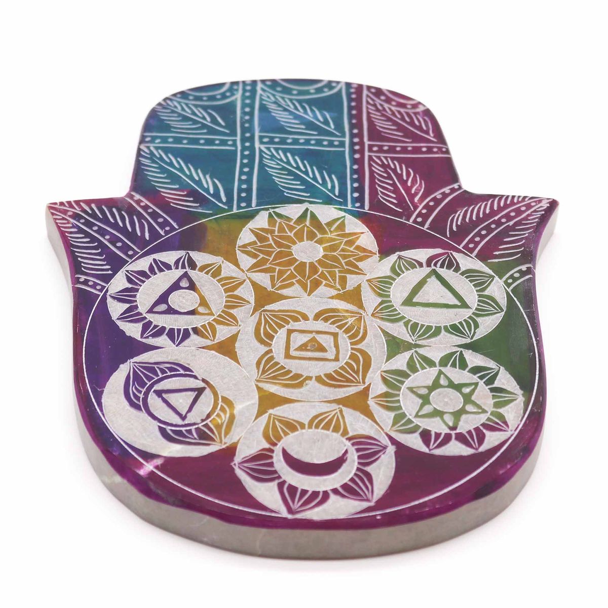 Soapstone Hamsa Incense Holder – 7 Chakra, Large