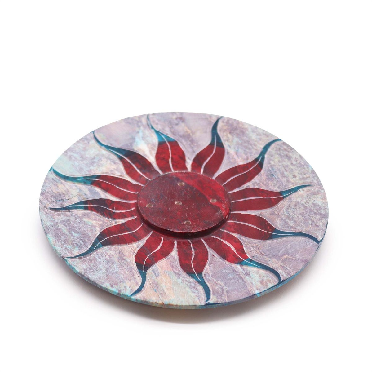 Soapstone Disc Incense Holder – Sunflower, 5 Sticks
