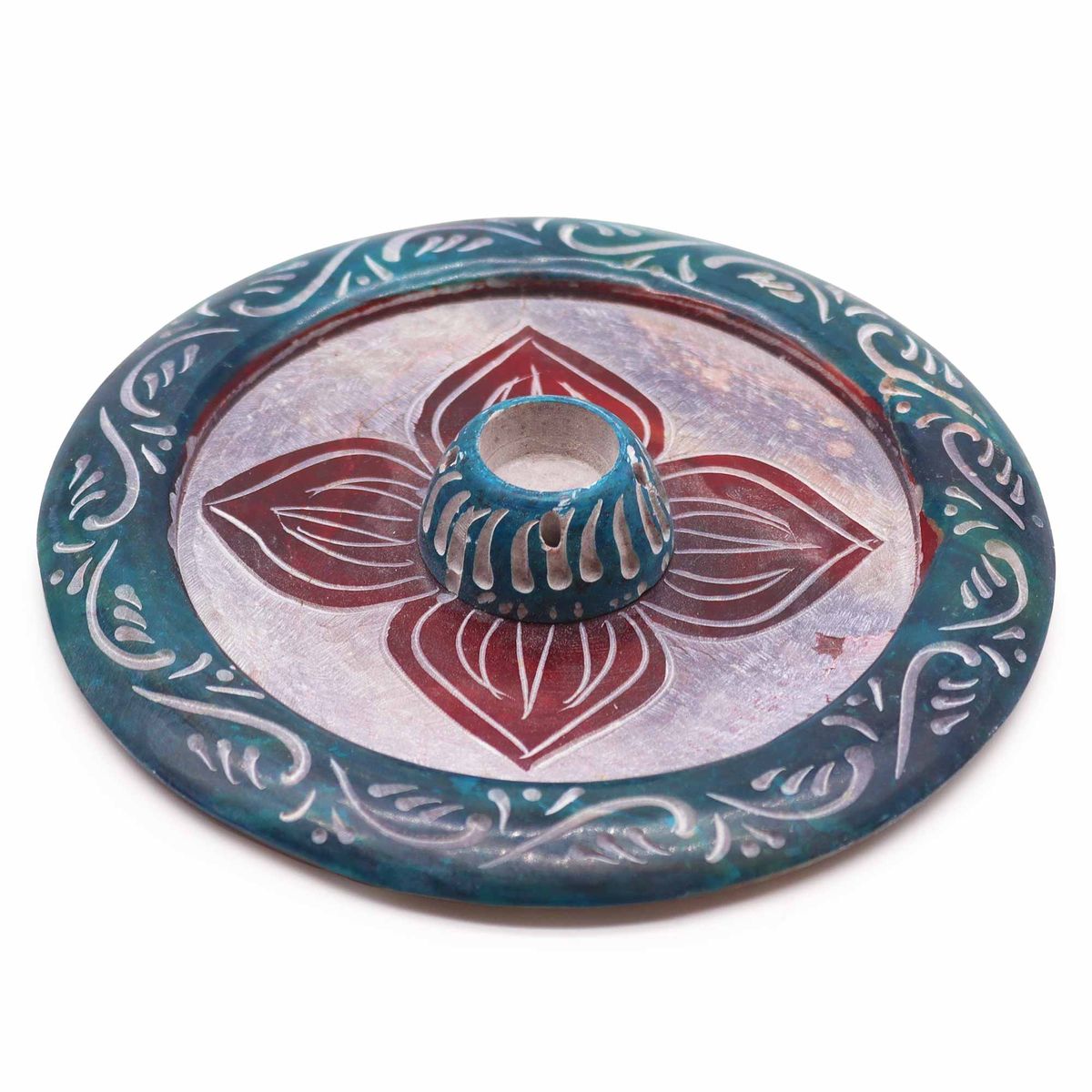 Soapstone Disc Cone & Incense Holder – Four Petal