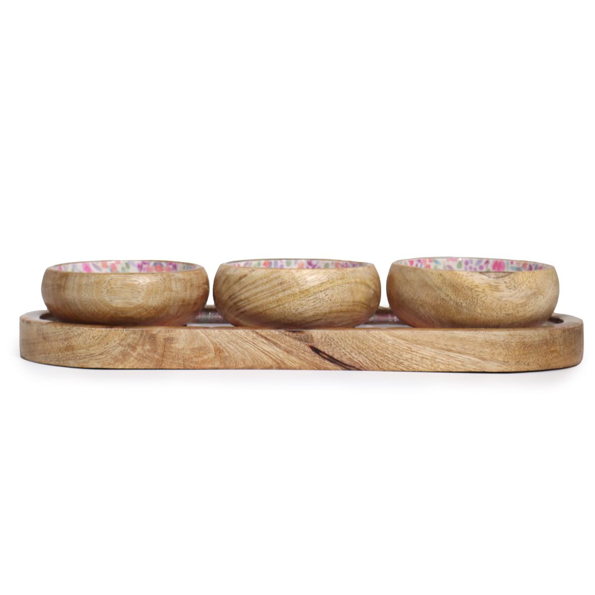 Mango Wood Tray with Three Bowls – Pretty Floral