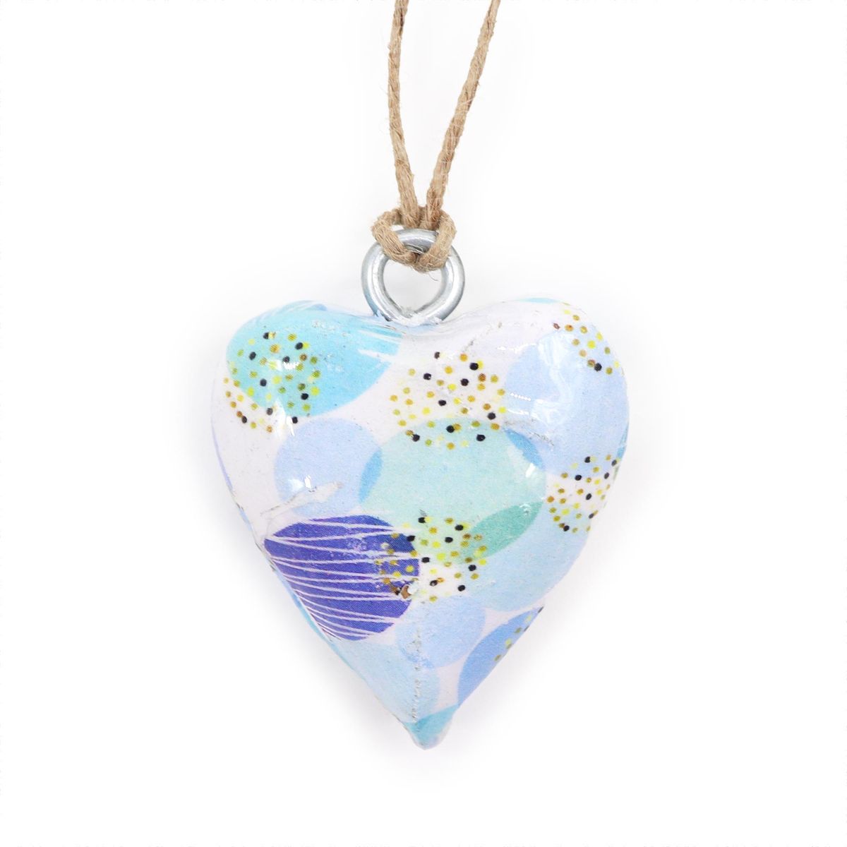 Decorative Enamelled Wooden Heart – Blue Abstract, Small