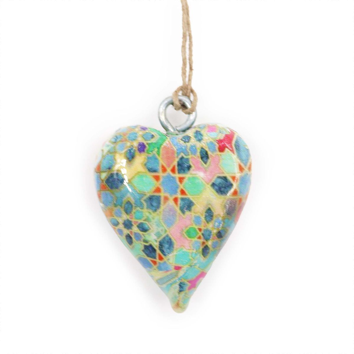 Decorative Enamelled Wooden Heart – Mediterranean Tile Pattern, Small