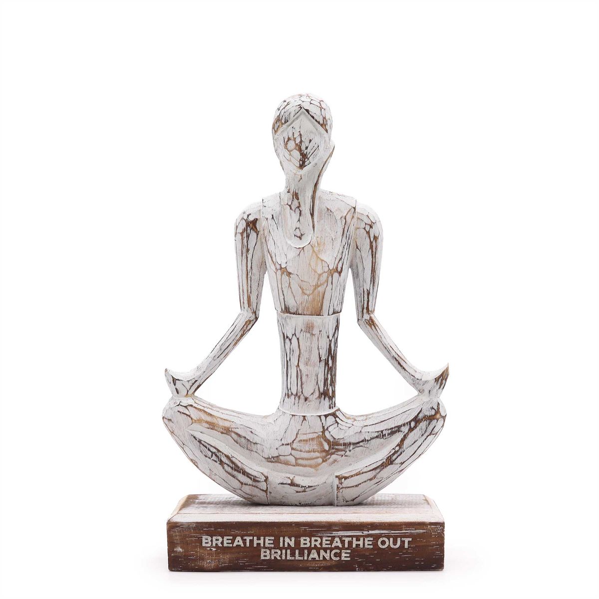 Wooden Yoga Lady Figure – Whitewash, Easy Pose