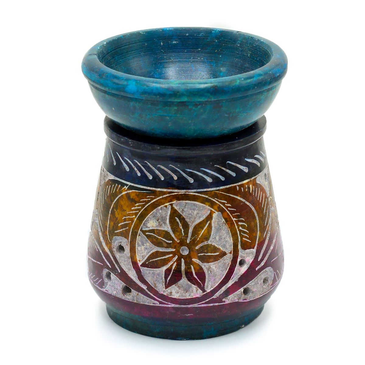 Flower Coloured Soapstone Oil Burner – Small, 8cm