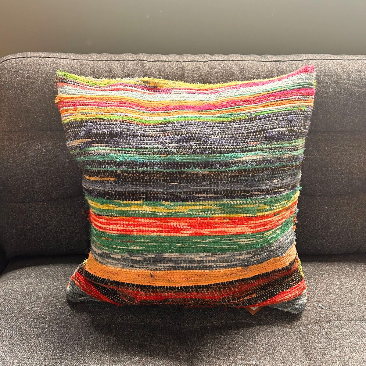 Rag Rug Cushion Cover – Natural Greens