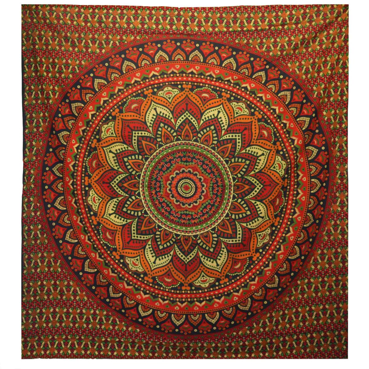 Double Cotton Bedspread & Wall Hanging – Classic Mandala, Green
