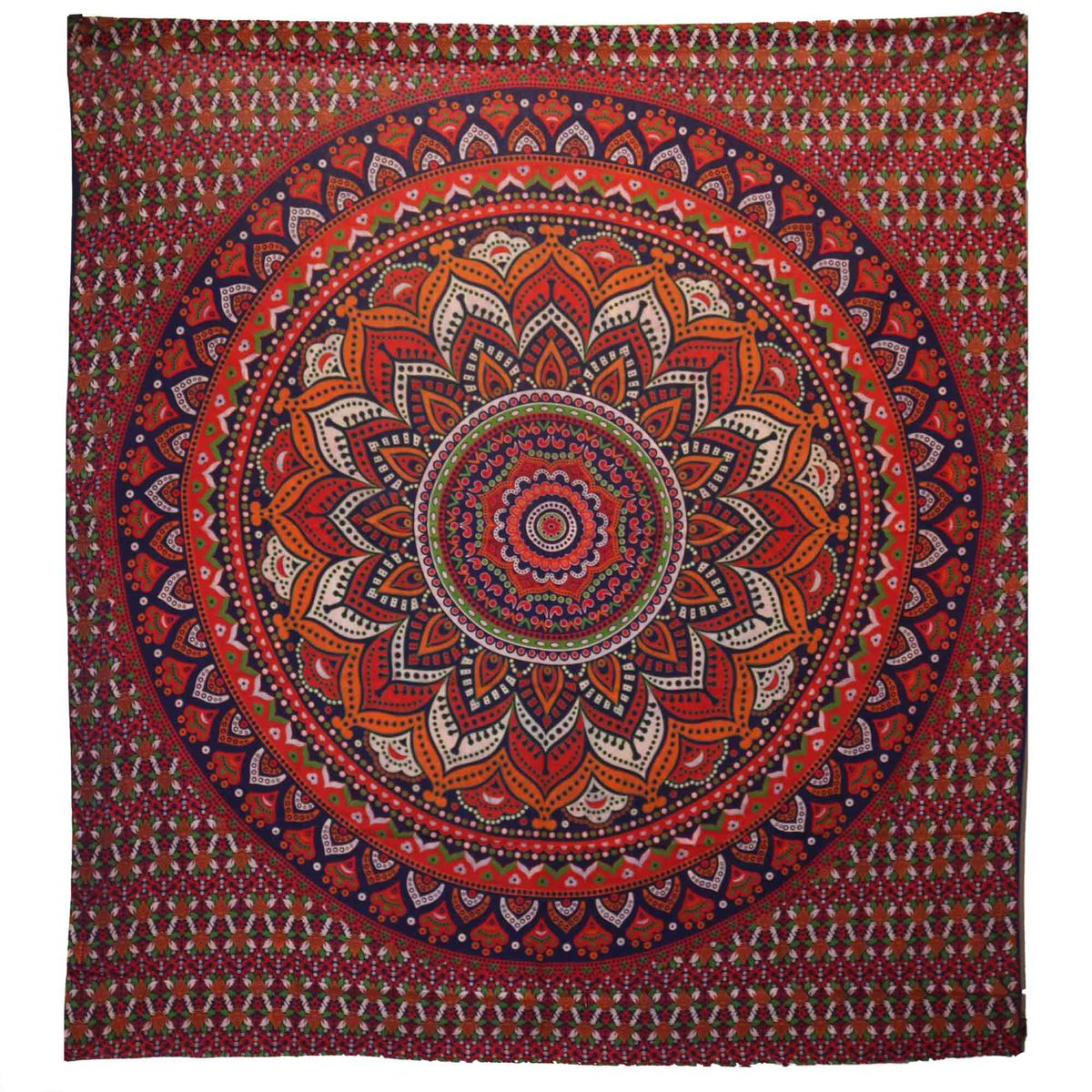 Double Cotton Bedspread & Wall Hanging – Mandala, Orange & Blue