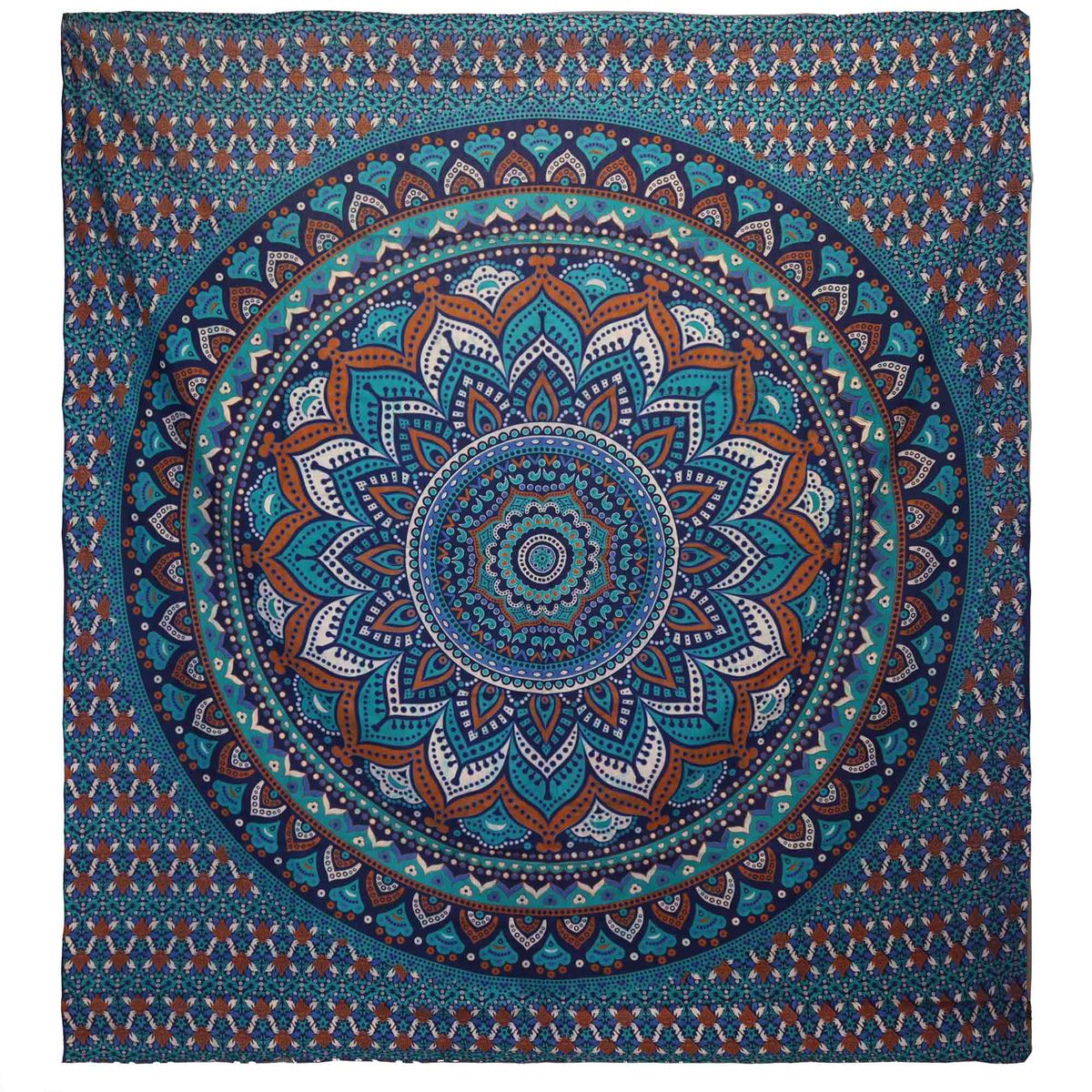 Double Cotton Bedspread & Wall Hanging – Mandala, Turquoise