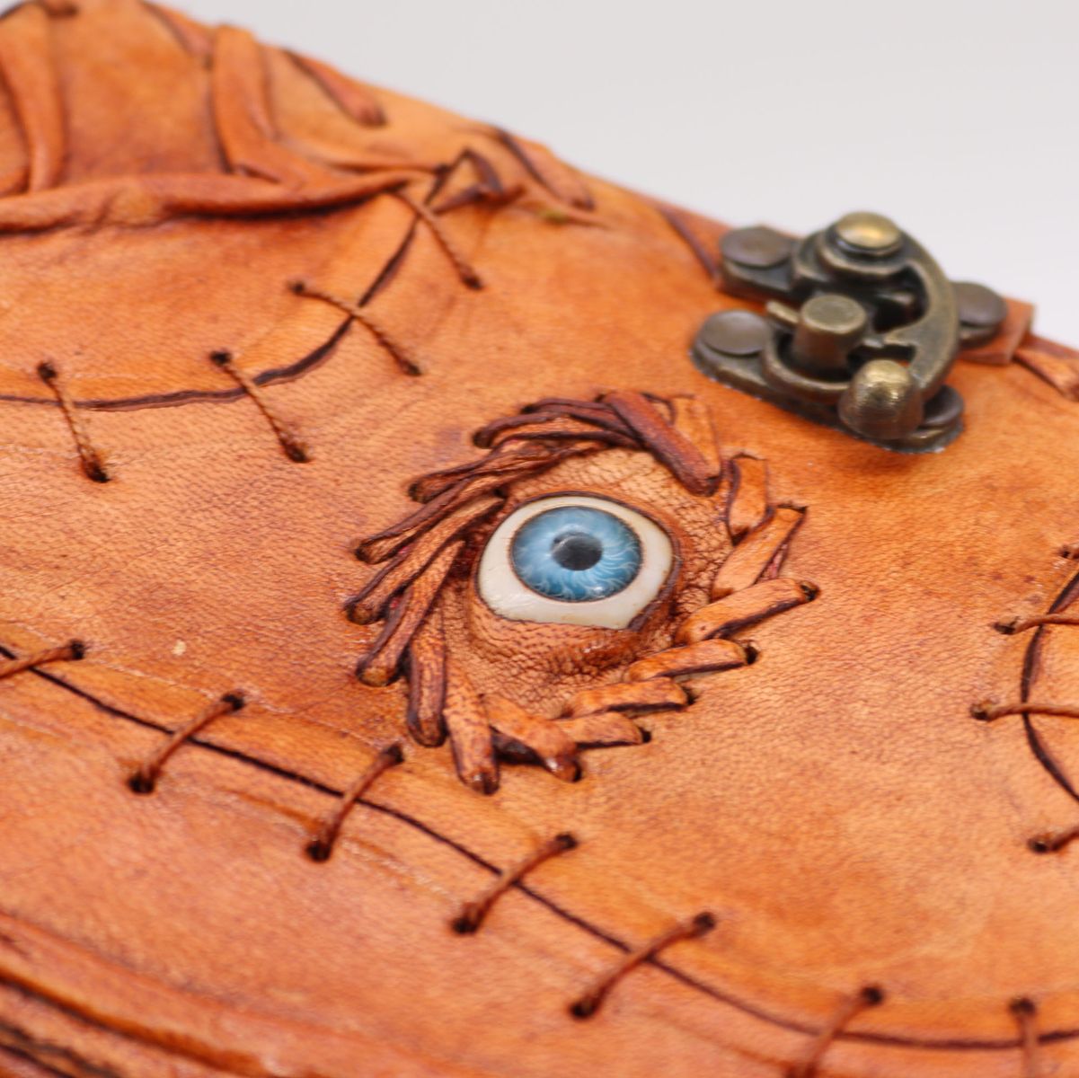 Evil Eye Leather Notebook – Light Brown Tan, 17 x 12.5cm