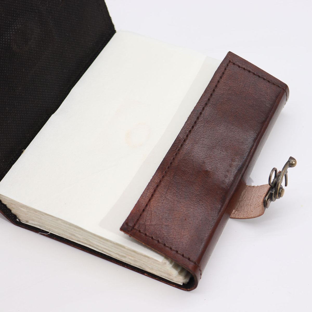 Evil Eye Leather Notebook – Black & Tan, 160 Deckle Edge Pages
