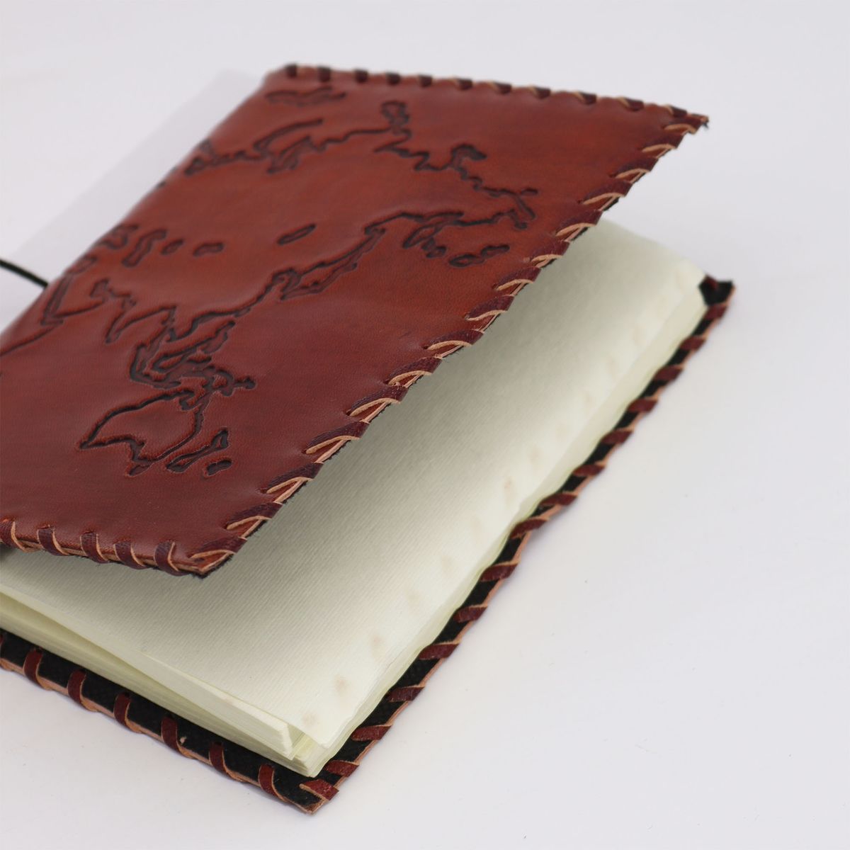 Leather Travel Journal with Wrap – Light Tan, 96 Pages, 17x13cm