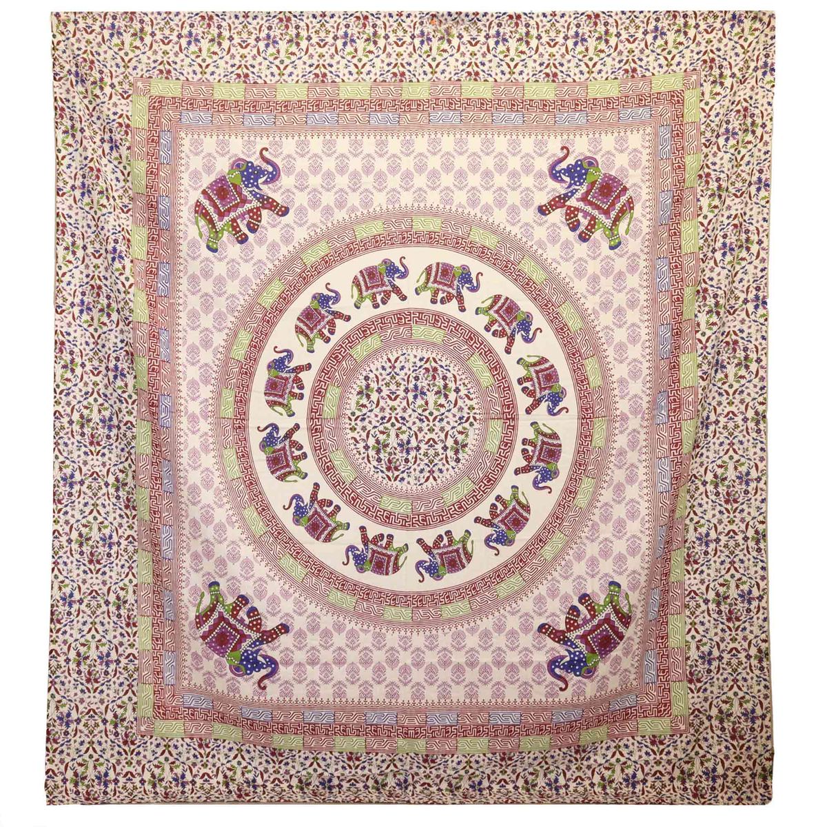 Elephant Mandala Wall Hanging / Spread – Purple & Blue on Cream