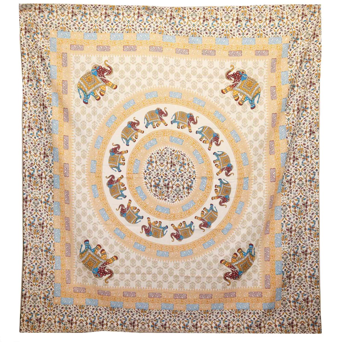 Elephant Mandala Wall Hanging / Spread – Brown & Orange on Cream