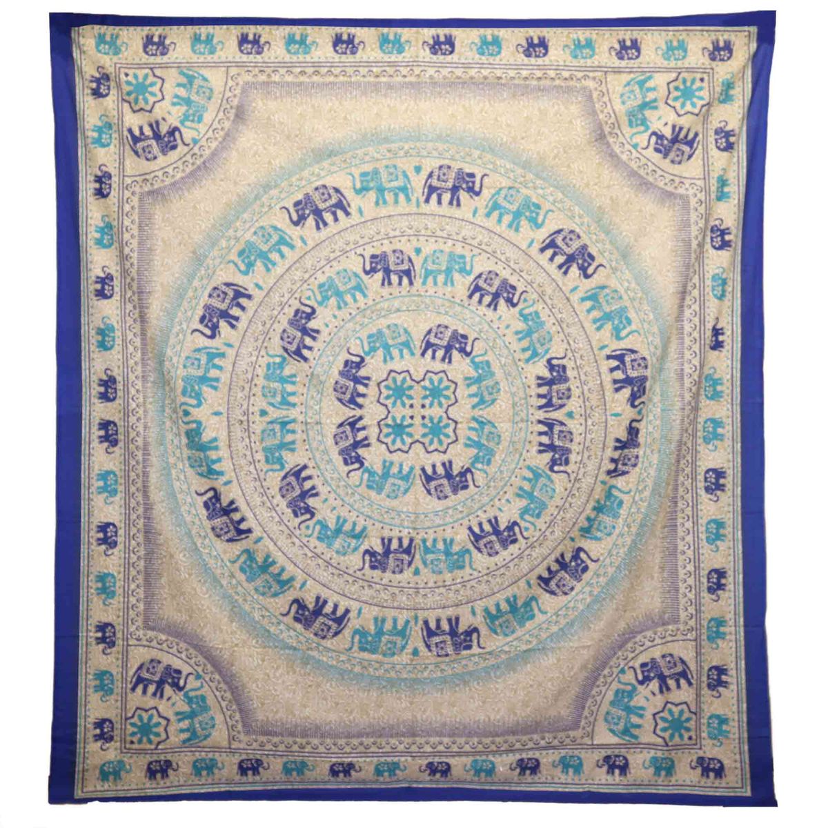 Elephant Mandala Wall Hanging / Spread – Blues