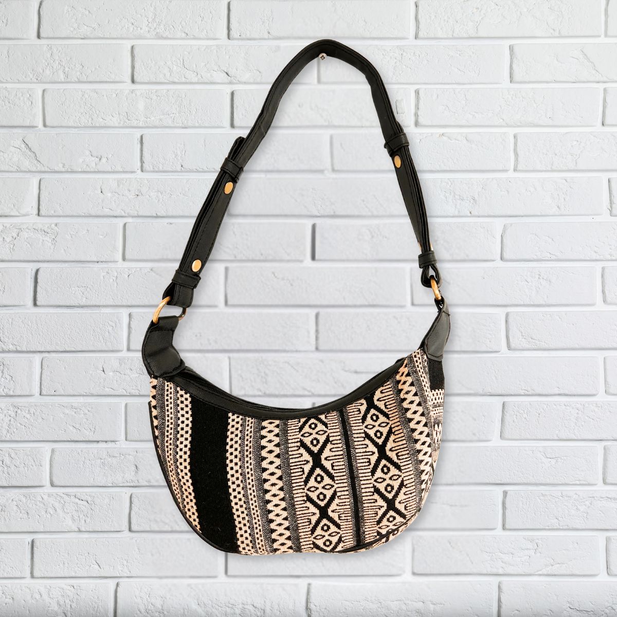 Jacquard Hobo Bag – Grey Metro, Black Strap