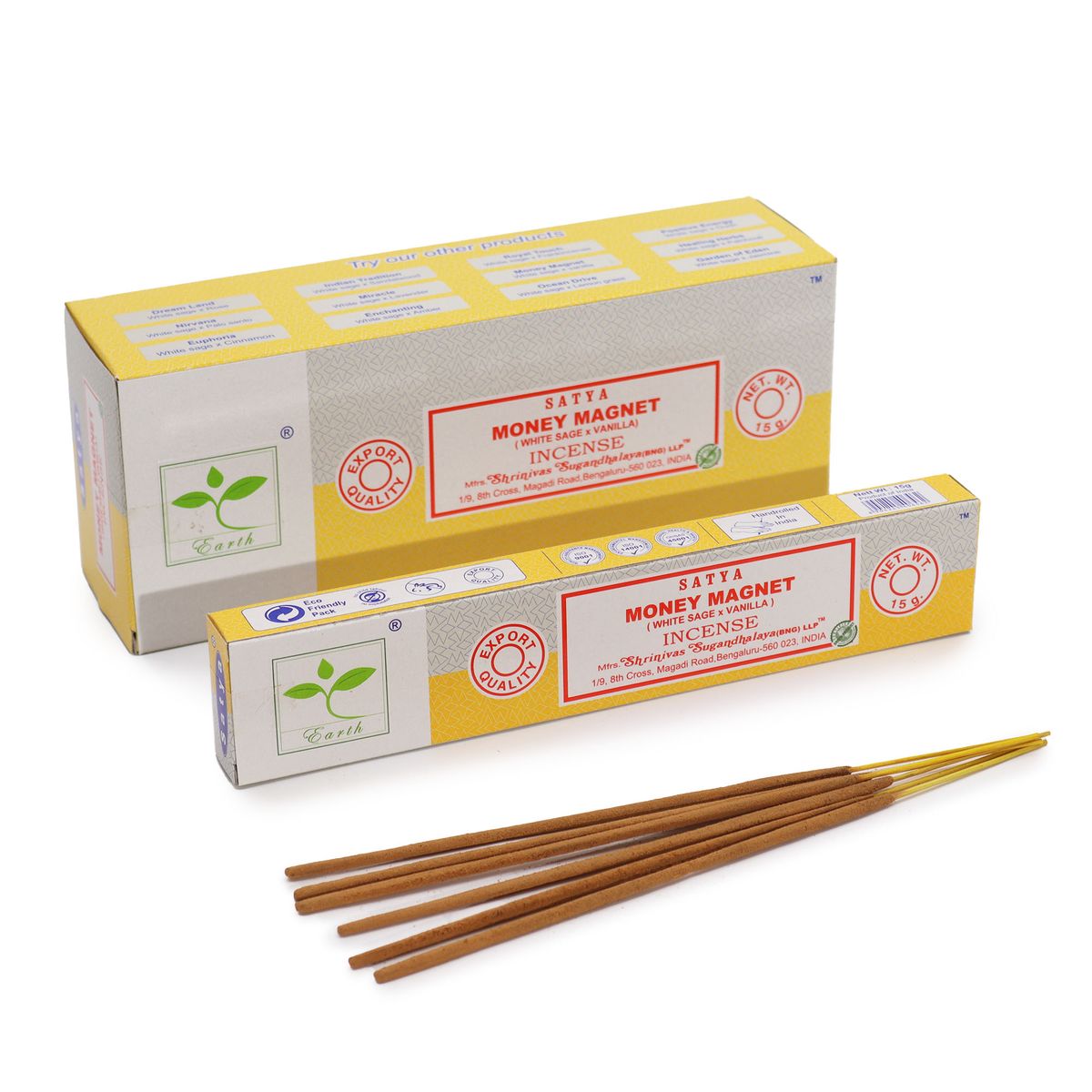 Satya Money Magnet Incense Sticks – White Sage & Vanilla, 15g