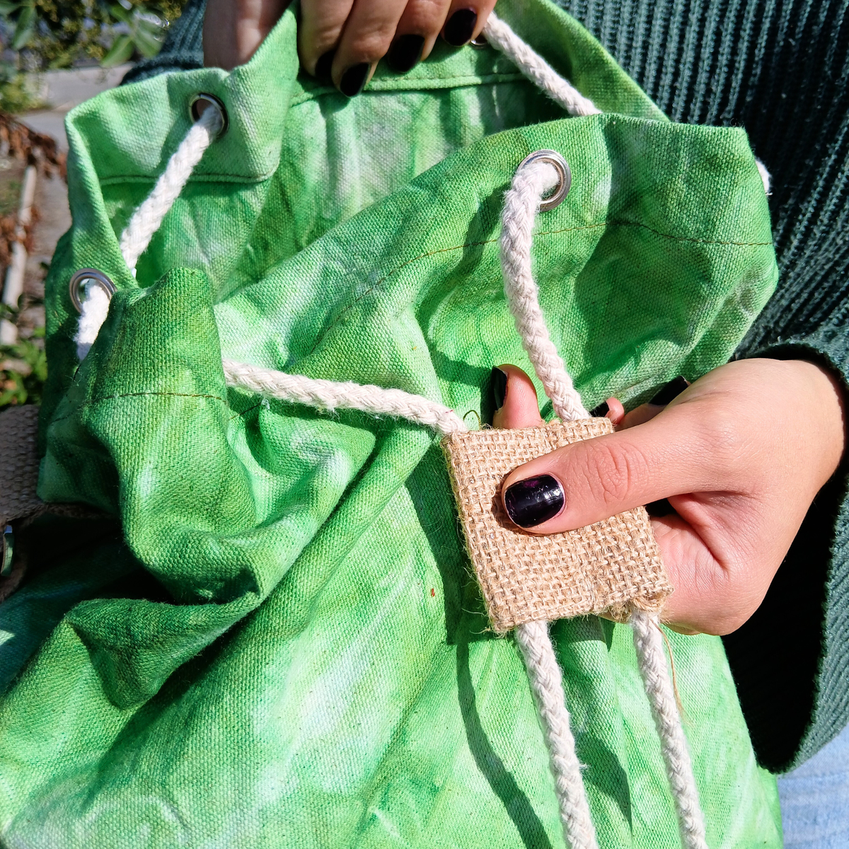 All Natural Cotton Backpack – Green Stonewash Tree of Life