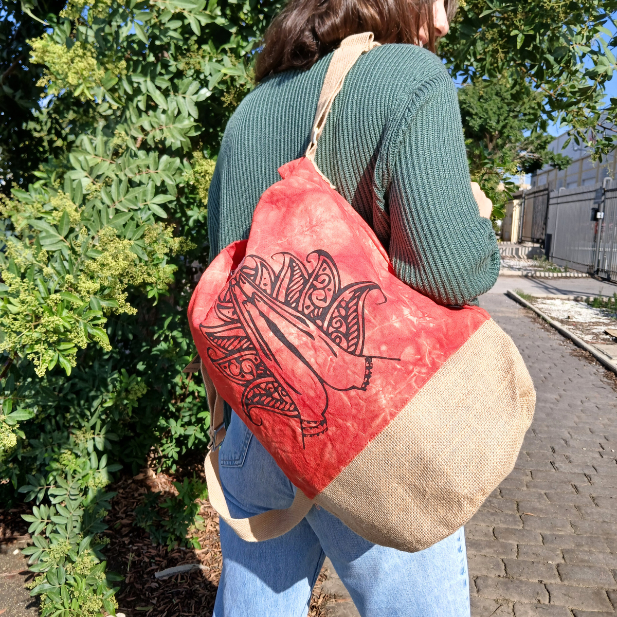 All Natural Convertible Backpack – Orange Stonewash, Namaste Hand