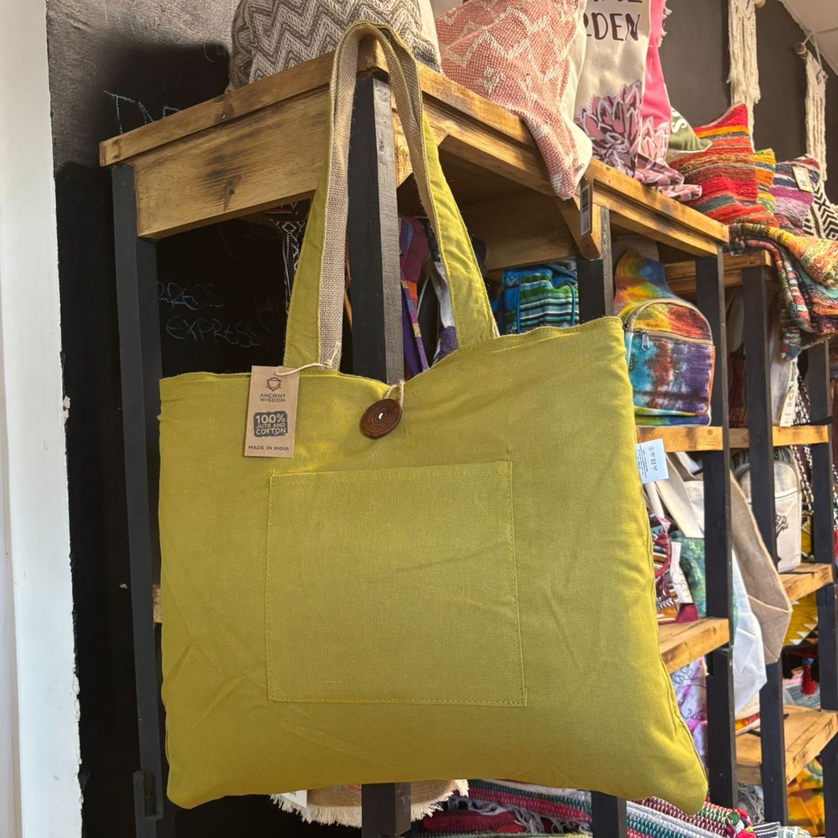 Jute & Cotton Reversible Big Bag – Pistachio