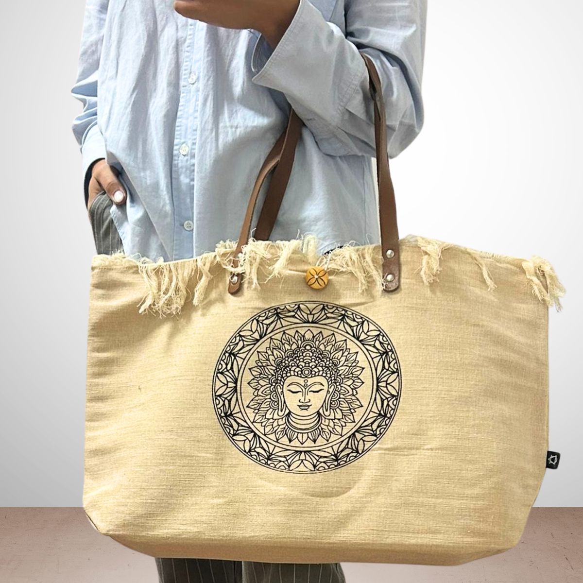 Natural Cotton Tote Bag with Leather Handles – Inspiration